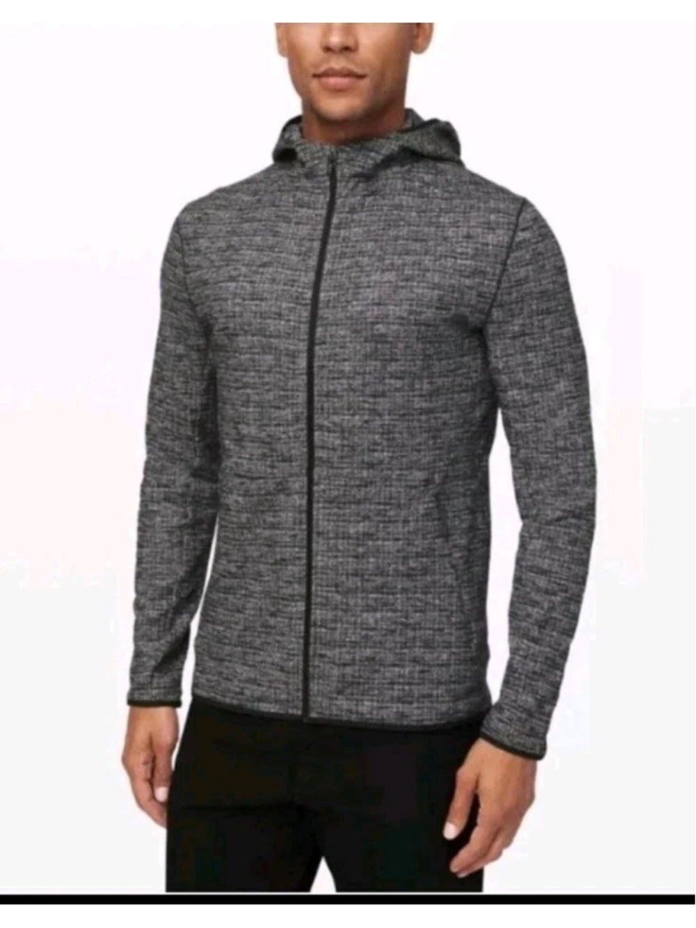 Lululemon Men's Full Zip Surge Hoodie Heather Gray Black Space Dye Sz L Athletic